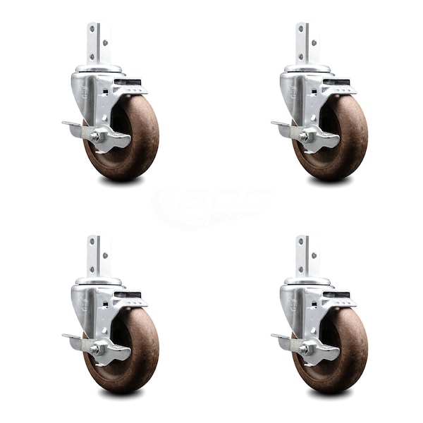 Service Caster 4 Inch High Temp Glass Filled Nylon 7/8 Inch Square Stem Caster Set with Brake SCC-SQ20S414-GFNSHT-TLB-78-4 - main